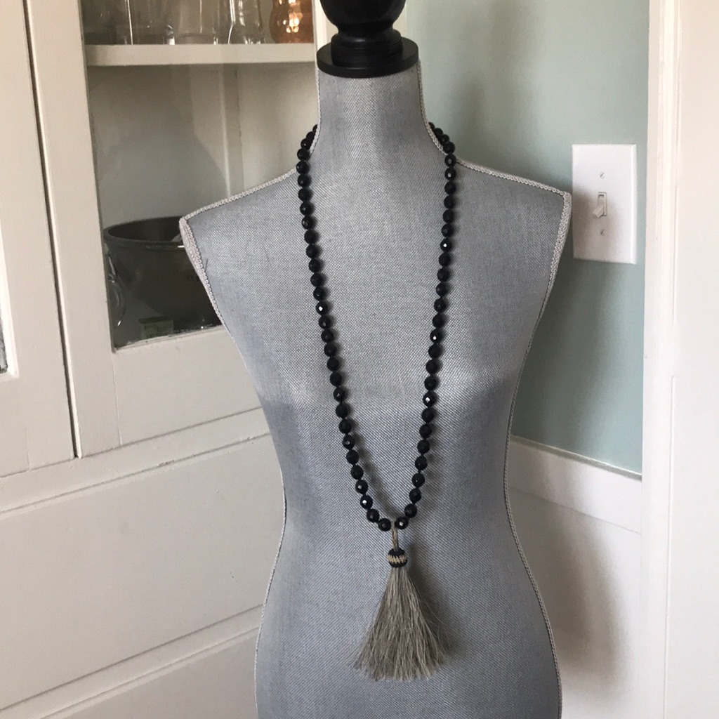 Vintage Glass Bead Necklace With Horsehair Tassel